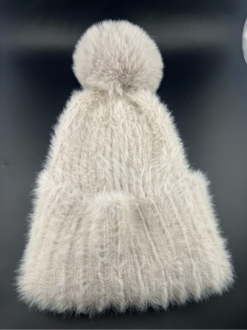 Grey Angora Winter Pompom Hat